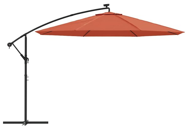 Boční zahradní slunečník s LED osvětlením terakotový 350 cm 313783