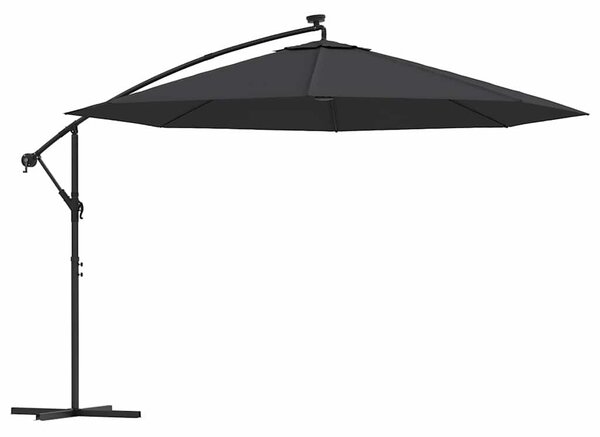 Boční zahradní slunečník s LED osvětlením černý 350 cm 313784