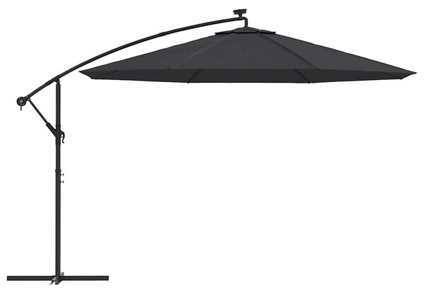 Boční zahradní slunečník s LED osvětlením černý 350 cm 313784