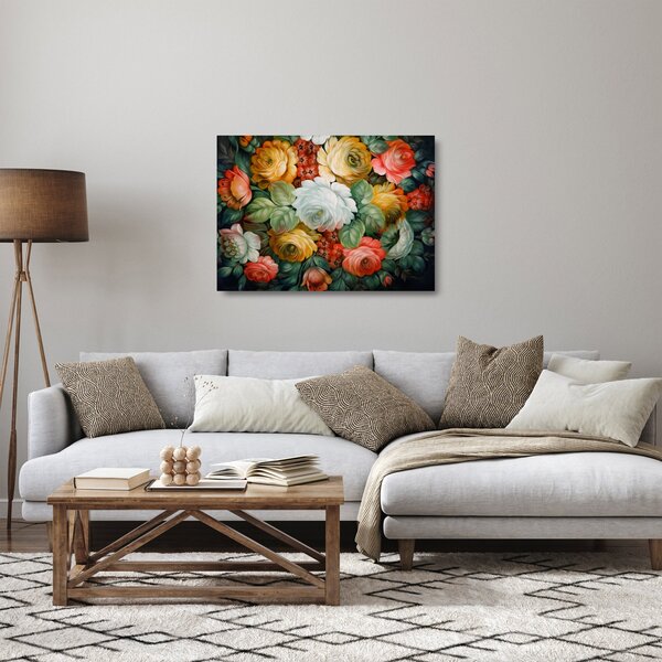Skleněný obraz malované kytice květin (70x50 cm)