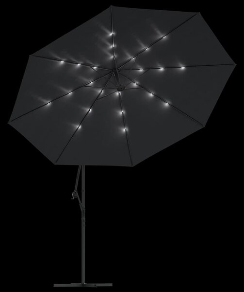 Boční zahradní slunečník s LED osvětlením černý 350 cm 313784