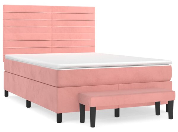 Box spring postel s matrací růžová 140x190 cm samet 3137904