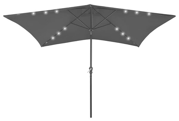 Zahradní slunečník s LED a ocelovou tyčí černý 2 x 3 m 313792