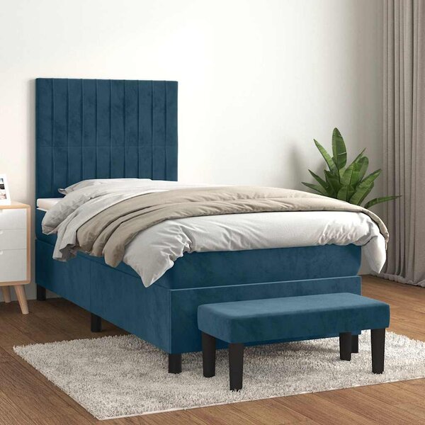 Box spring postel s matrací tmavě modrá 90x200 cm samet 3137945