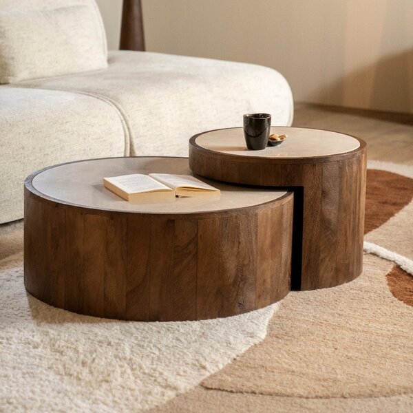 Eleonora Set dvou béžových mramorových konferenčních stolků Hazel 55/79 cm