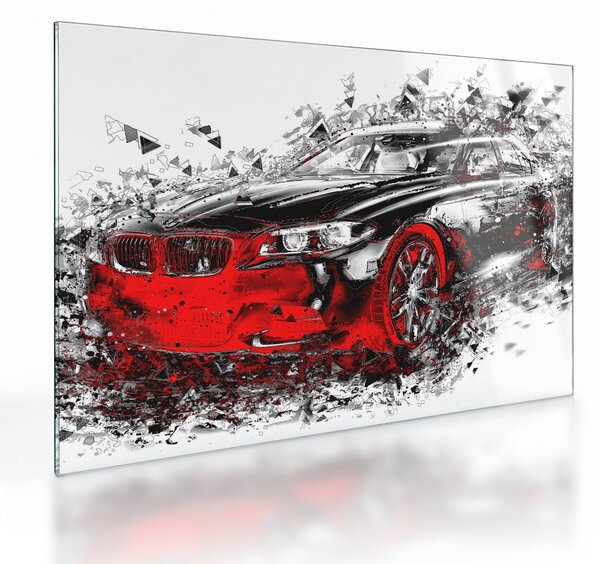 Skleněný obraz - Malované auto v akci (70x50 cm)
