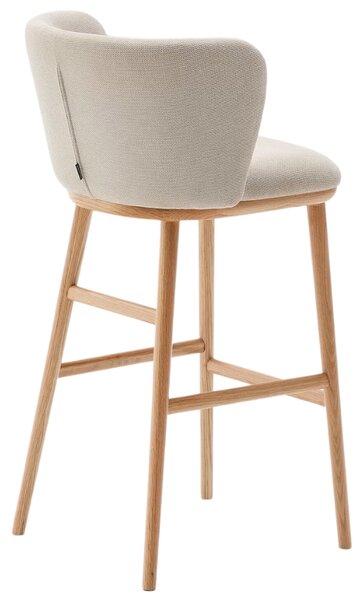 Kave Home Béžová barová židle Ciselia 75 cm s dřevěnou podnoží