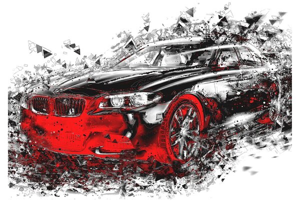 Skleněný obraz - Malované auto v akci (70x50 cm)
