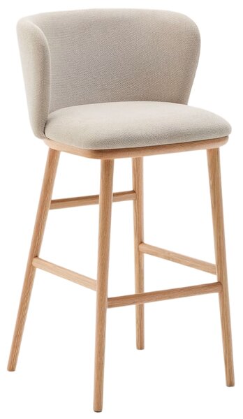 Kave Home Béžová barová židle Ciselia 75 cm s dřevěnou podnoží