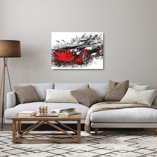 Skleněný obraz - Malované auto v akci (70x50 cm)