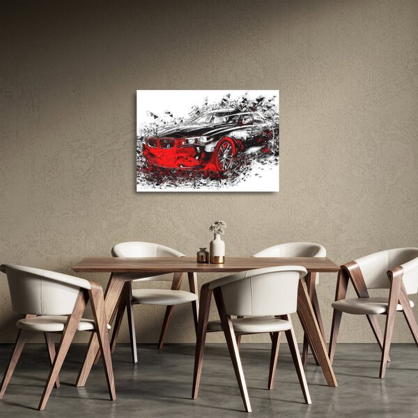 Skleněný obraz - Malované auto v akci (70x50 cm)