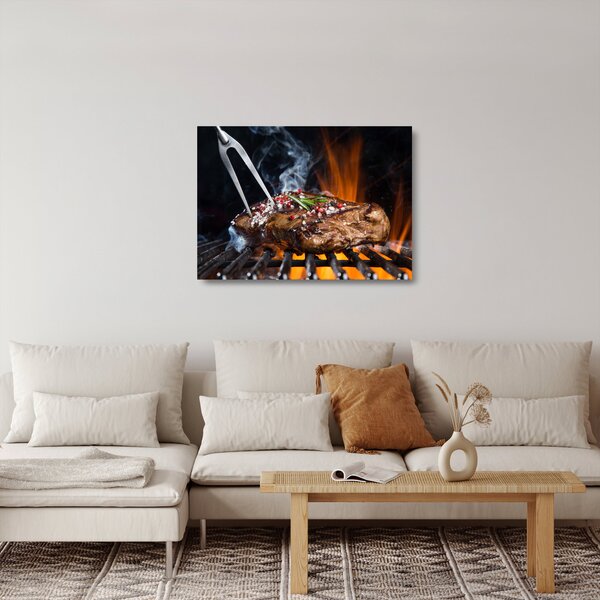 Skleněný obraz steaku na grilu (70x50 cm)