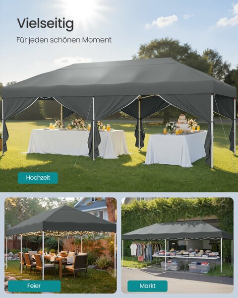 Zahradní párty stan GCT204GZ01 tmavě šedý 3x6 m