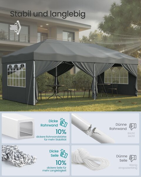 Zahradní párty stan GCT204GZ01 tmavě šedý 3x6 m