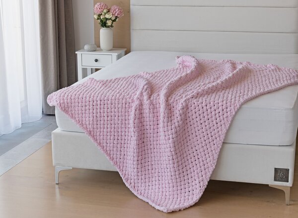 Deka Knittingly růžová Ručně pletená deka 130/170