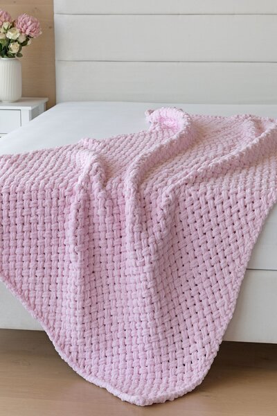 Deka Knittingly růžová Ručně pletená deka 130/170