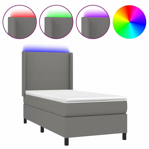 Box spring postel s matrací a LED tmavě šedá 80 x 200 cm textil 3138110