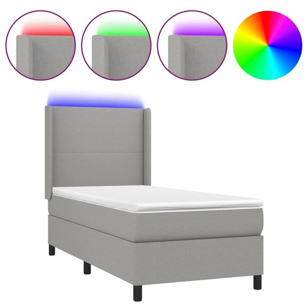 Box spring postel s matrací a LED světle šedá 80x200 cm textil 3138109