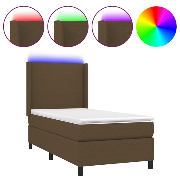 Box spring postel s matrací a LED tmavě hnědá 80x200 cm textil 3138112