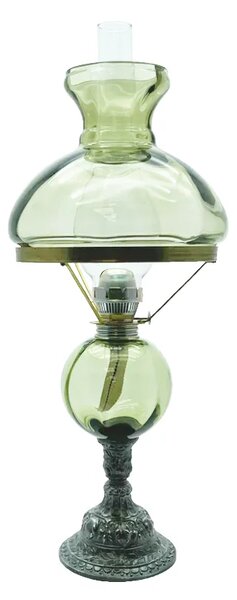 Sklárna Častolovice - Petrolejová lampa s cínovou nohou - lesní zelená - komplet 2