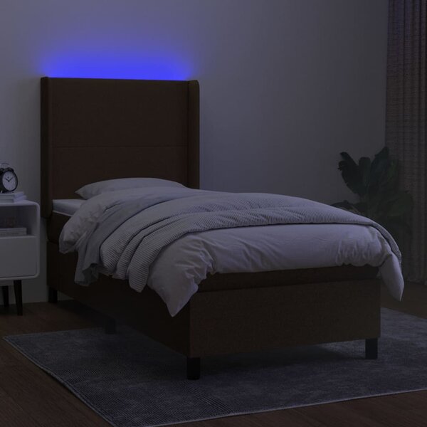 Box spring postel s matrací a LED tmavě hnědá 80x200 cm textil 3138112