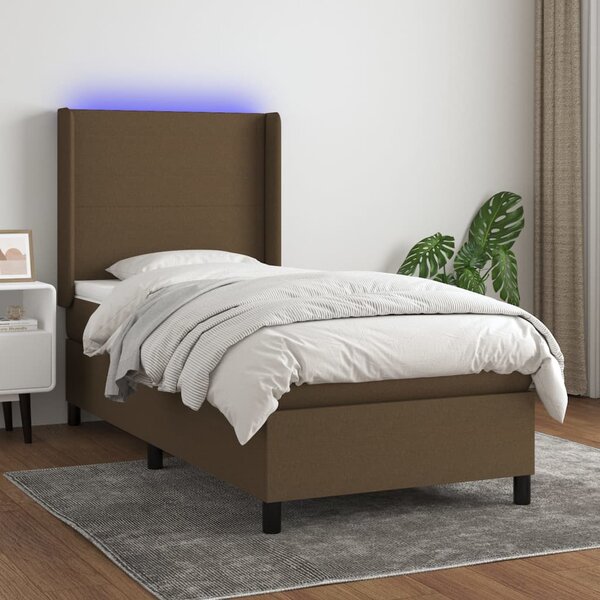 Box spring postel s matrací a LED tmavě hnědá 80x200 cm textil 3138112