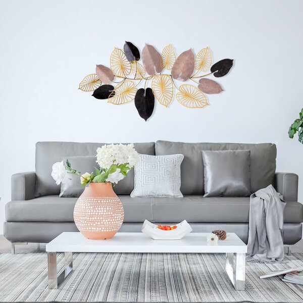 Hanah Home Nástěnná kovová dekorace Listy 120x61 cm vícebarevná