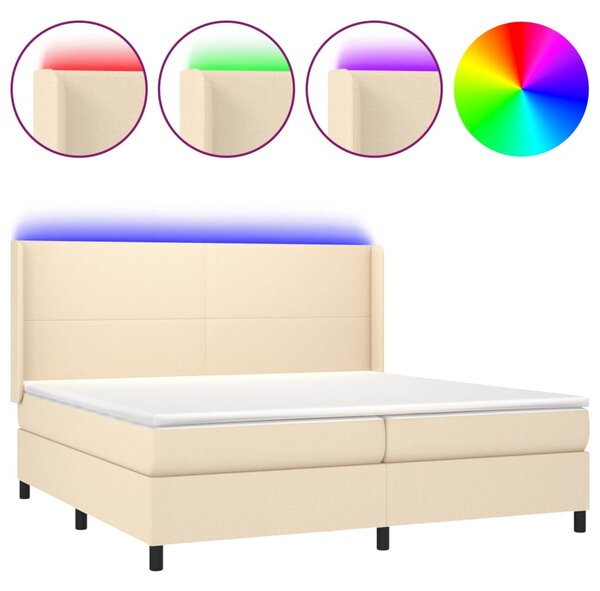 Box spring postel s matrací a LED krémová 200x200 cm textil 3138186