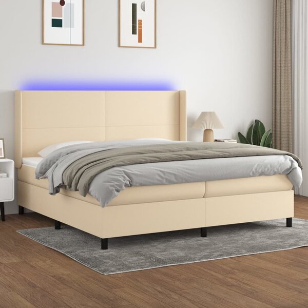 Box spring postel s matrací a LED krémová 200x200 cm textil 3138186