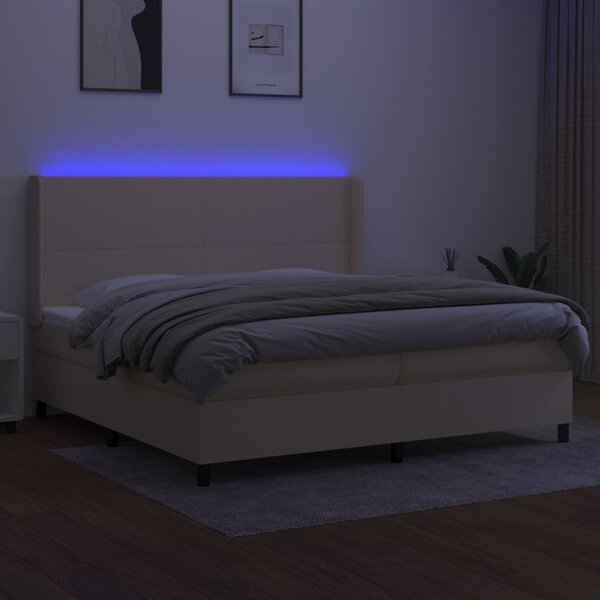 Box spring postel s matrací a LED krémová 200x200 cm textil 3138186