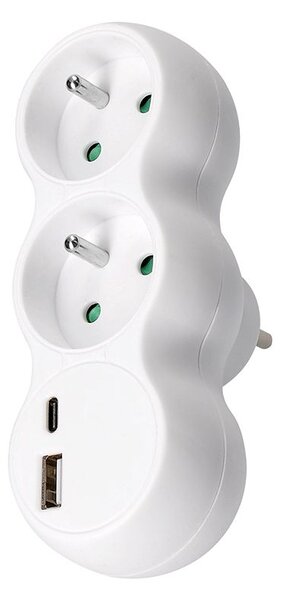 SOLIGHT Rozbočka s USB A+C rychlonabíječkou 20W PD, 2 x 10A, bílá