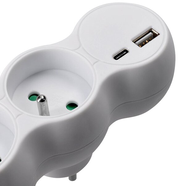 SOLIGHT Rozbočka s USB A+C rychlonabíječkou 20W PD, 2 x 10A, bílá