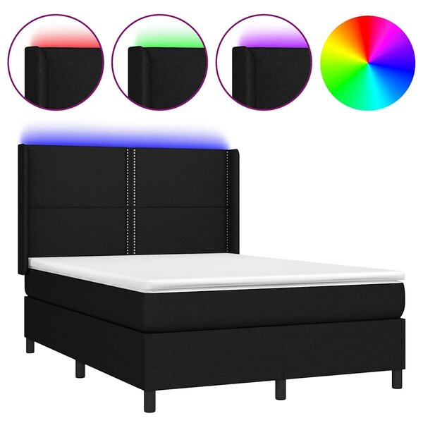 Box spring postel s matrací a LED černá 140x190 cm textil 3138231