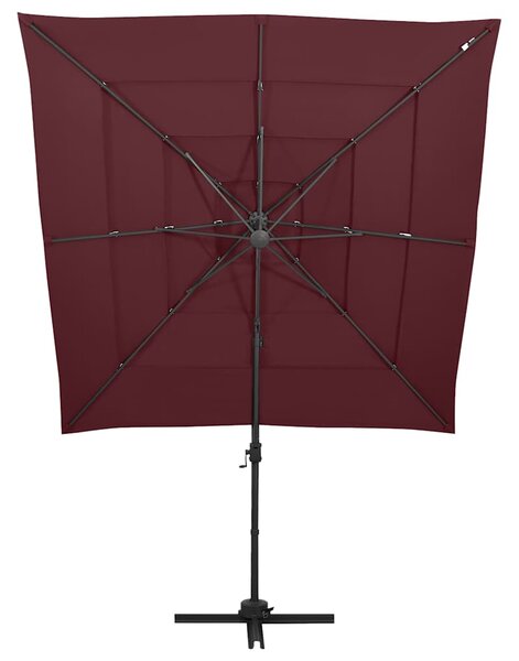 4stupňový zahradní slunečník s hliníkovou tyčí bordó 250x250 cm 313824
