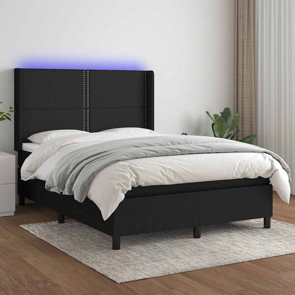 Box spring postel s matrací a LED černá 140x190 cm textil 3138231
