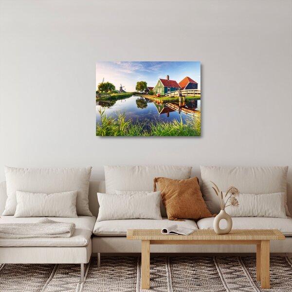 Skleněný obraz nizozemských mlýnů (70x50 cm)