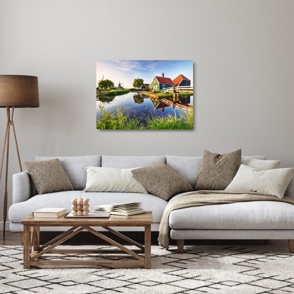 Skleněný obraz nizozemských mlýnů (70x50 cm)