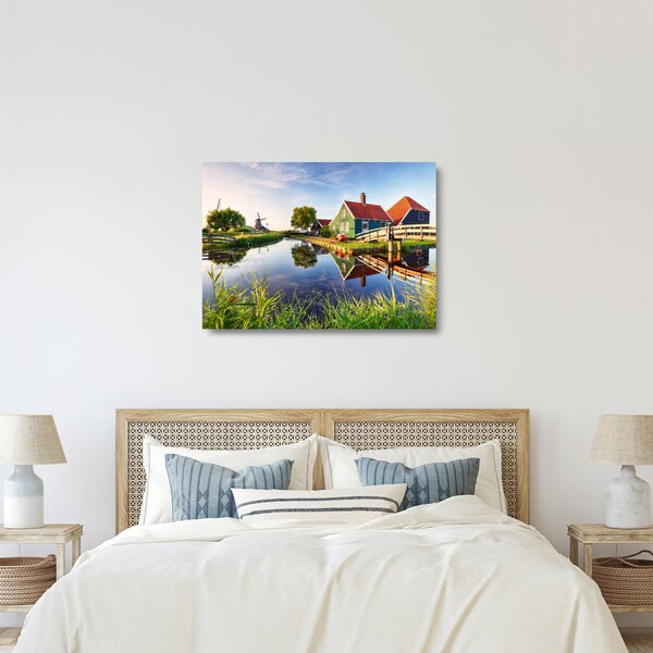 Skleněný obraz nizozemských mlýnů (70x50 cm)