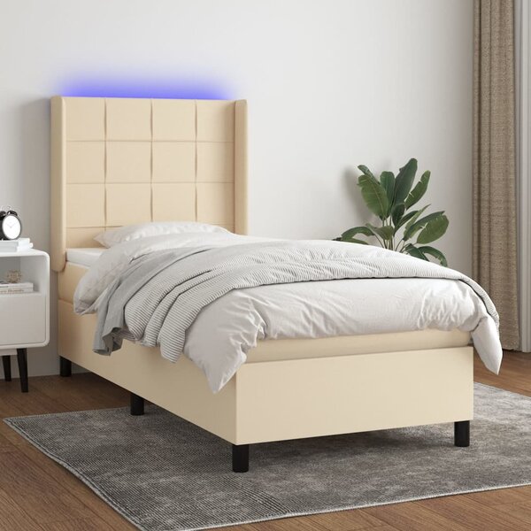 Box spring postel s matrací a LED krémová 80 x 200 cm textil 3138274