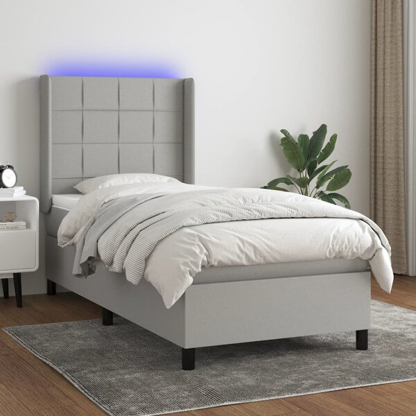 Box spring postel s matrací a LED světle šedá 80x200 cm textil 3138269