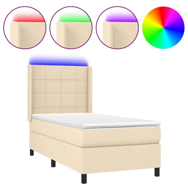 Box spring postel s matrací a LED krémová 80 x 200 cm textil 3138274