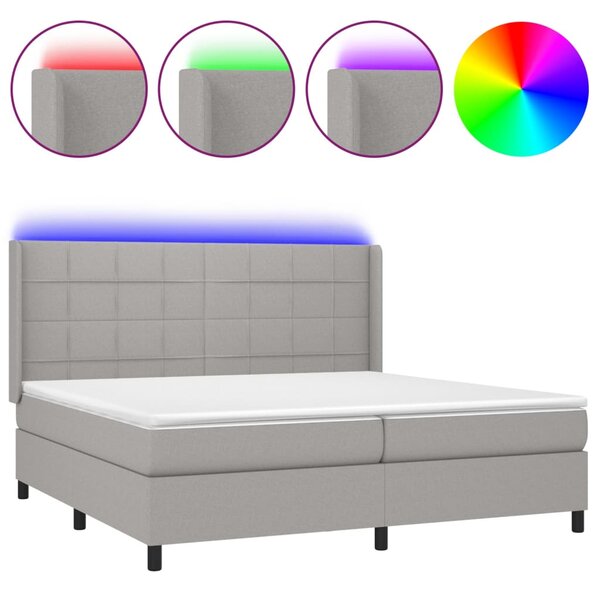 Box spring postel s matrací a LED světle šedá 200x200 cm textil 3138341