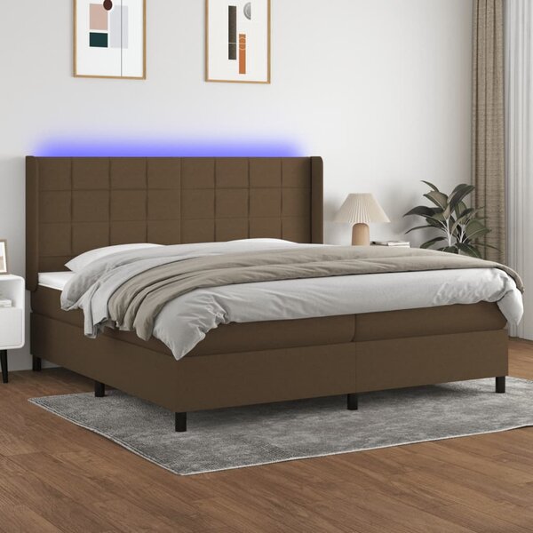 Box spring postel s matrací a LED tmavě hnědá 200x200 cm textil 3138344