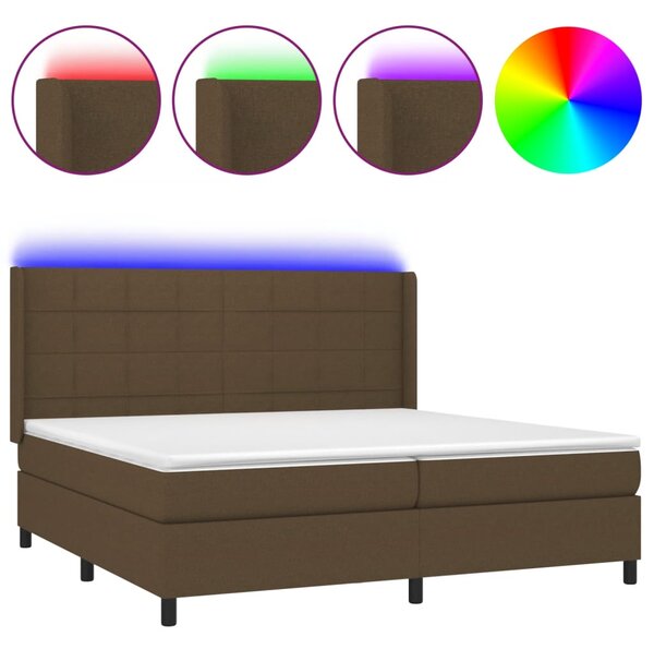 Box spring postel s matrací a LED tmavě hnědá 200x200 cm textil 3138344