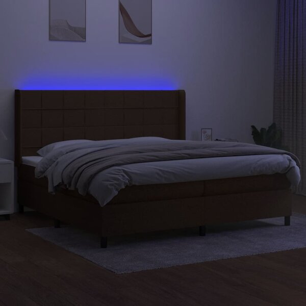 Box spring postel s matrací a LED tmavě hnědá 200x200 cm textil 3138344