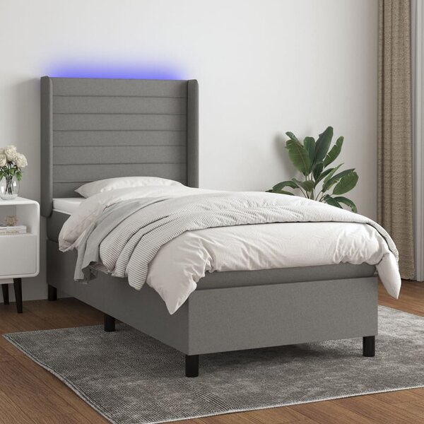 Box spring postel s matrací a LED tmavě šedá 80 x 200 cm textil 3138350