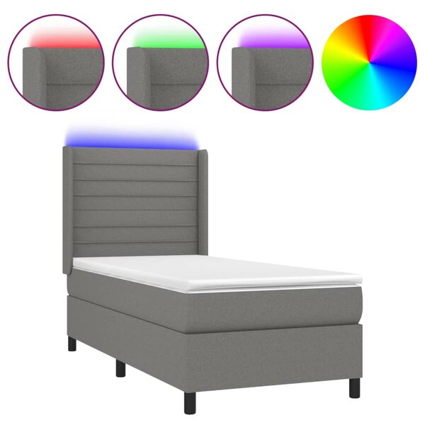 Box spring postel s matrací a LED tmavě šedá 80 x 200 cm textil 3138350