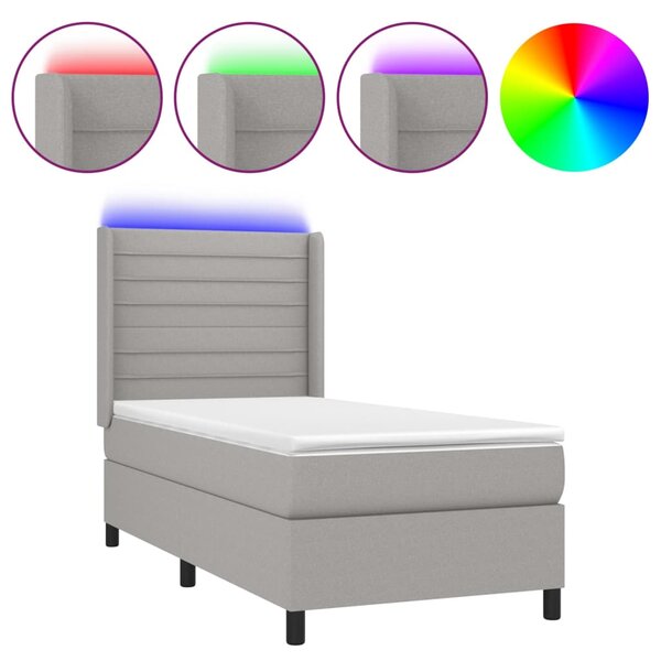 Box spring postel s matrací a LED světle šedá 80x200 cm textil 3138349