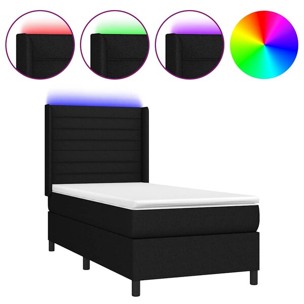 Box spring postel s matrací a LED černá 90x200 cm textil 3138367