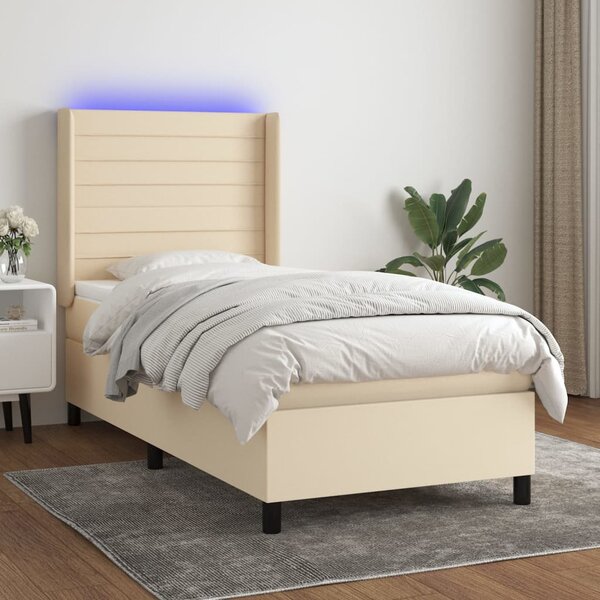 Box spring postel s matrací a LED krémová 80 x 200 cm textil 3138354